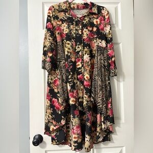 Chic Floral High-Low Dress with Animal Print